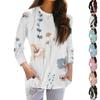 Women's Fashion Casual Round Neck Print 3/4 Sleeve Pocket T-Shirt Top