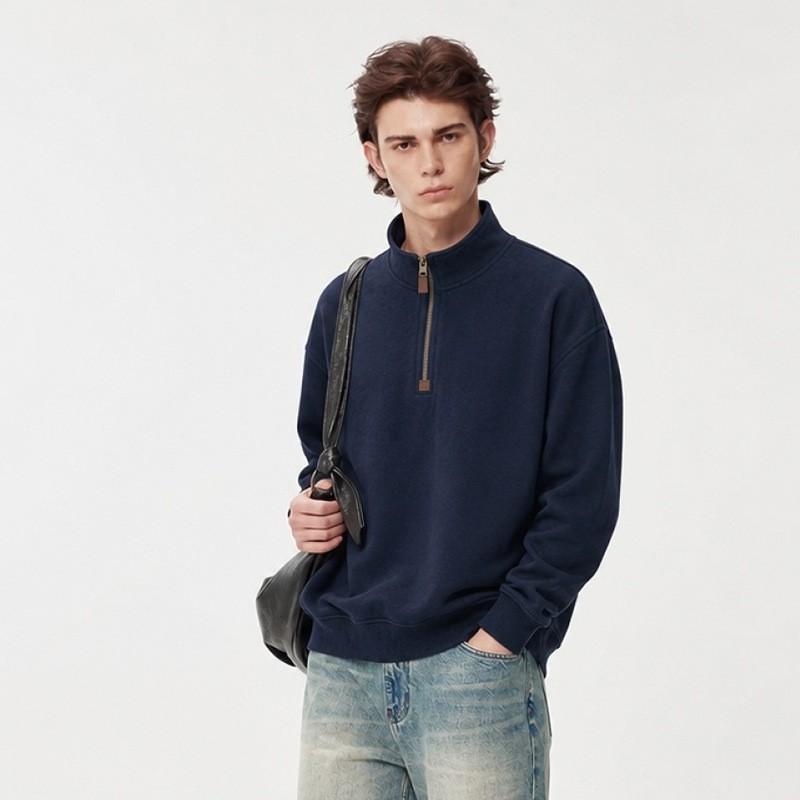 Unisex Oversized High-Neck Half-Zip Sweatshirt Warm Cotton Blend Retro Streetwear Long Sleeve Top