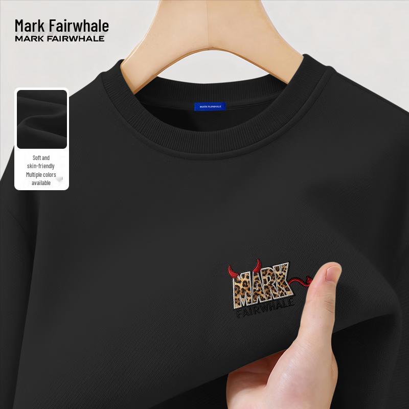 Mark Fairwhale Мужской свитшот 300G из плотного материала в винтажном стиле с принтом букв и круглым вырезом