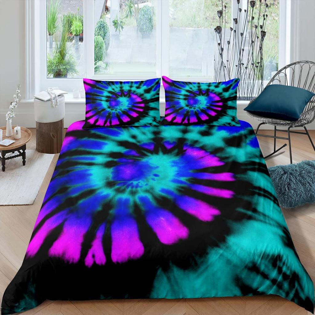 Psychedelic Swirl Duvet Cover Set For Kids Adults Fractal Art Comforter Cover Girls Abstract Artwork Circle Floral Bedding Set