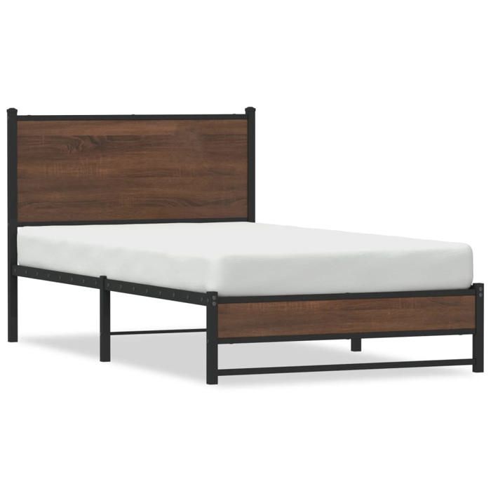 VidaXL Cadre de lit en métal avec tête de lit chêne marron 100x190 cm, lit simple, meuble de chambre à coucher, lit 4007934