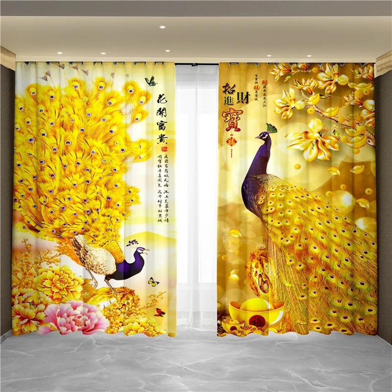 Винтажная синяя павлинья серия высокая затемняющая занавеска роскошный дизайн плотная затемняющая оконная драпировка занавеска для гостиной спальни декор