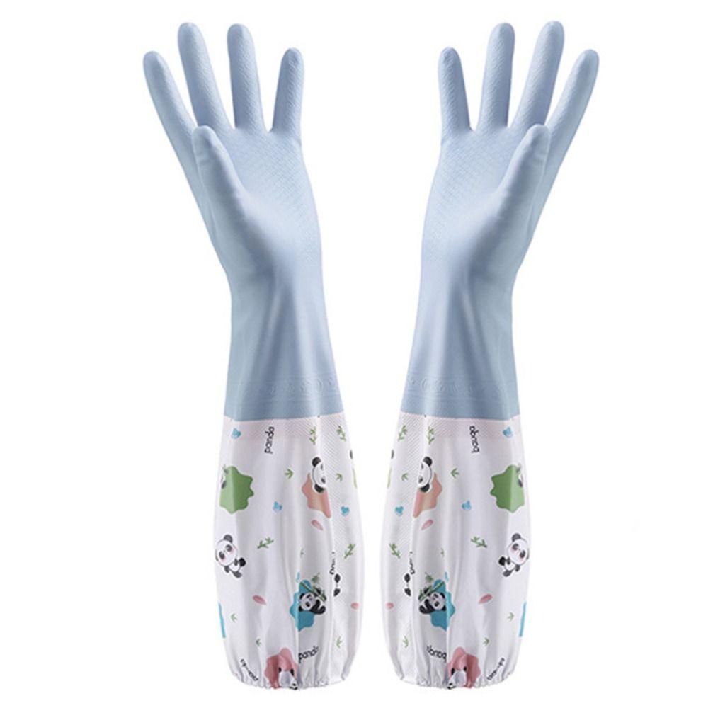 Long Sleeves Elastic Band Mouth Rubber Gloves Plush Kitchen Cleaning Tool Laundry