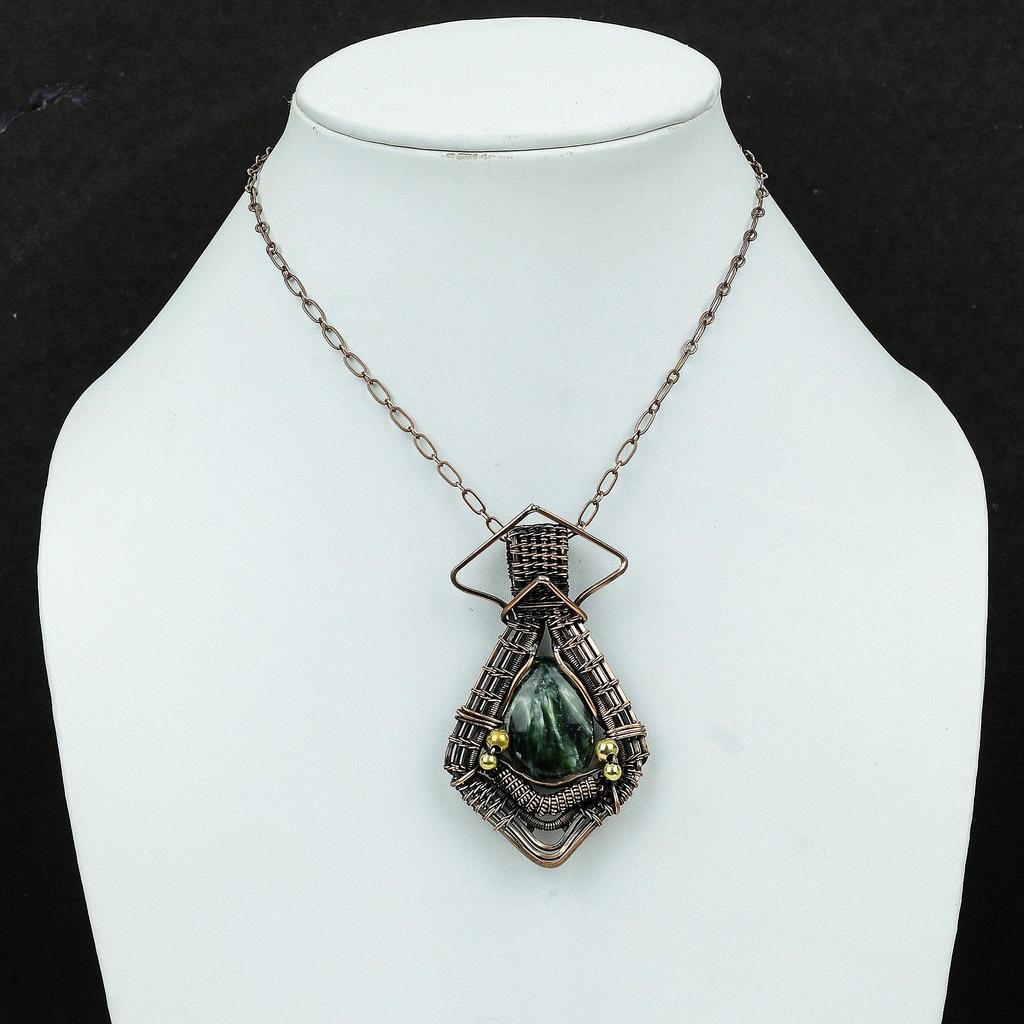 Seraphinite Pendant Copper Wire Wrapped Gemstone Pendant Handmade Copper Wire Jewelry Stylish Pendant Real Seraphinite Jewelry Gift For Her