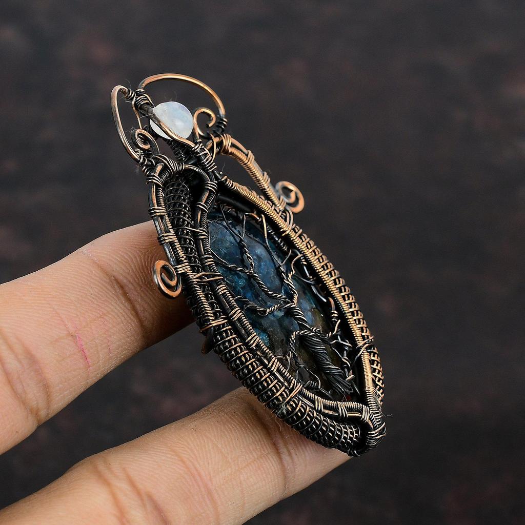 Древо жизни арбуз турмалин кулон медная проволока обернутый кулон драгоценный камень кулон лунный камень ручной работы медные украшения для подарка