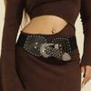 Wind Lady Double Buckle Wide Belt Retro Elastic Elastic Waist Seal Waist Decoration