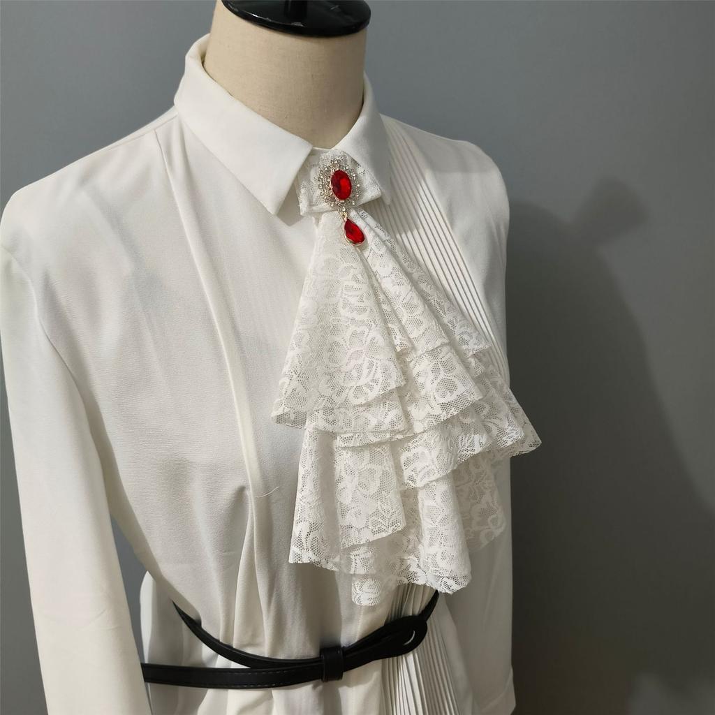 Women's Multilayer Lace Ruffle Crystal Faux Collar Gothic Victorian Detachable Jabot Collar Steampunk Clothing Accessory