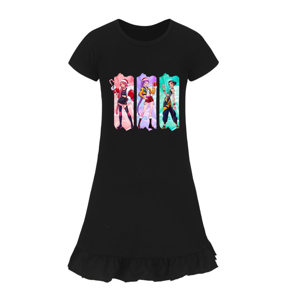 5155 Kids Girls Christmas New Year Mira Zoey Rumi Printed Ruffle Short Sleeves Casual Dress