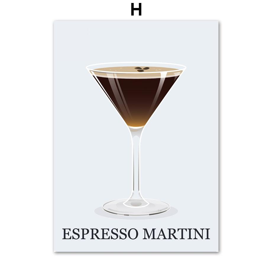 Текила Маргарита Мартини Мохито Коктейль Плакат на скандинавскую тему Настенный художественный принт Холст Картина Декор для кухни фотографии для гостиной