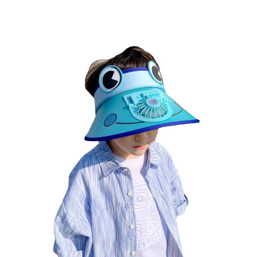 Новая летняя детская шляпа от солнца Перезаряжаемый детский вентилятор Лягушка Большая широкая поля Защита от солнца и дышащая Модная шляпа-цилиндр