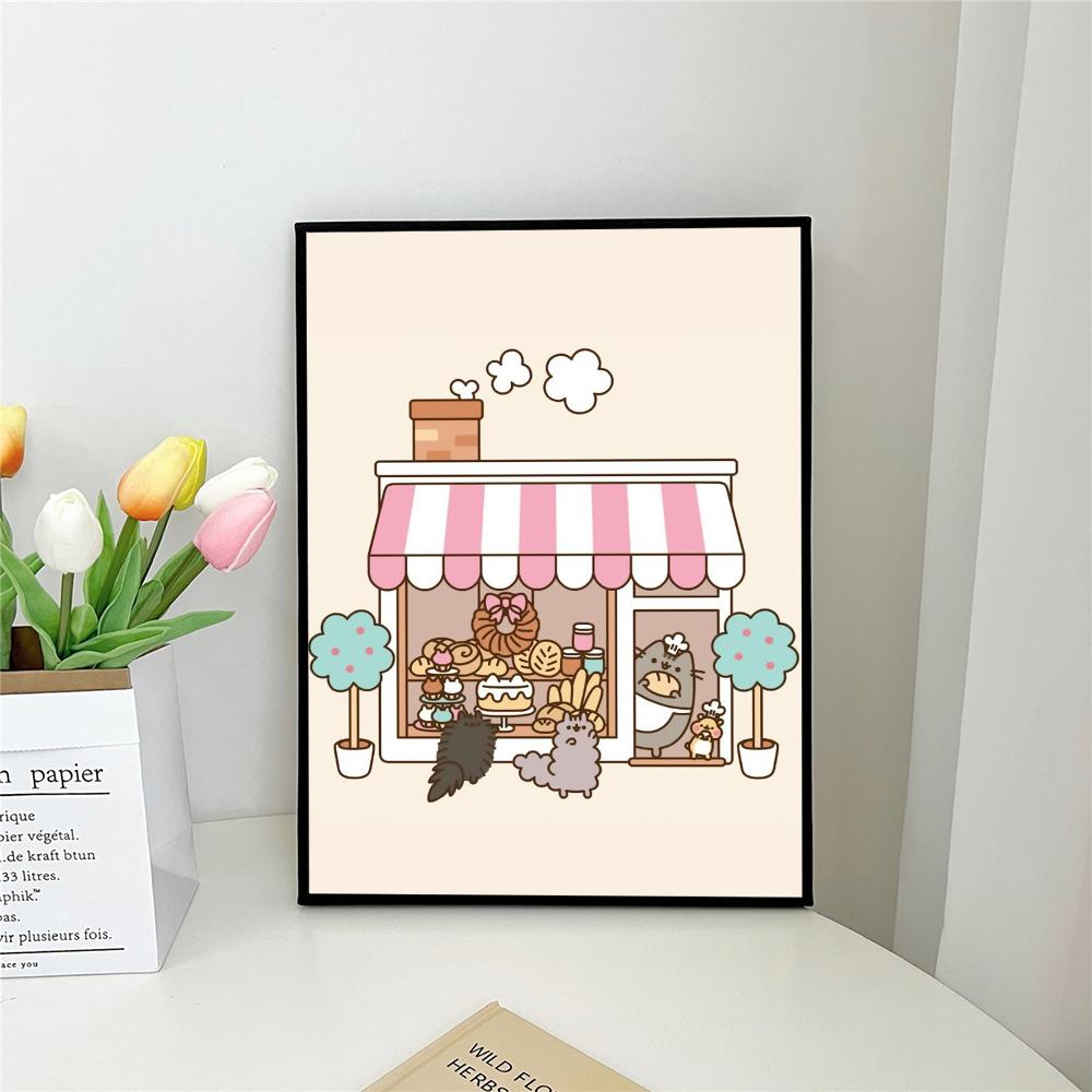 1 шт. мультяшный постер с изображением кота P-Pusheen K-Kawai, самоклеящийся художественный постер, водонепроницаемая бумажная наклейка для декора стен кофейни, бара