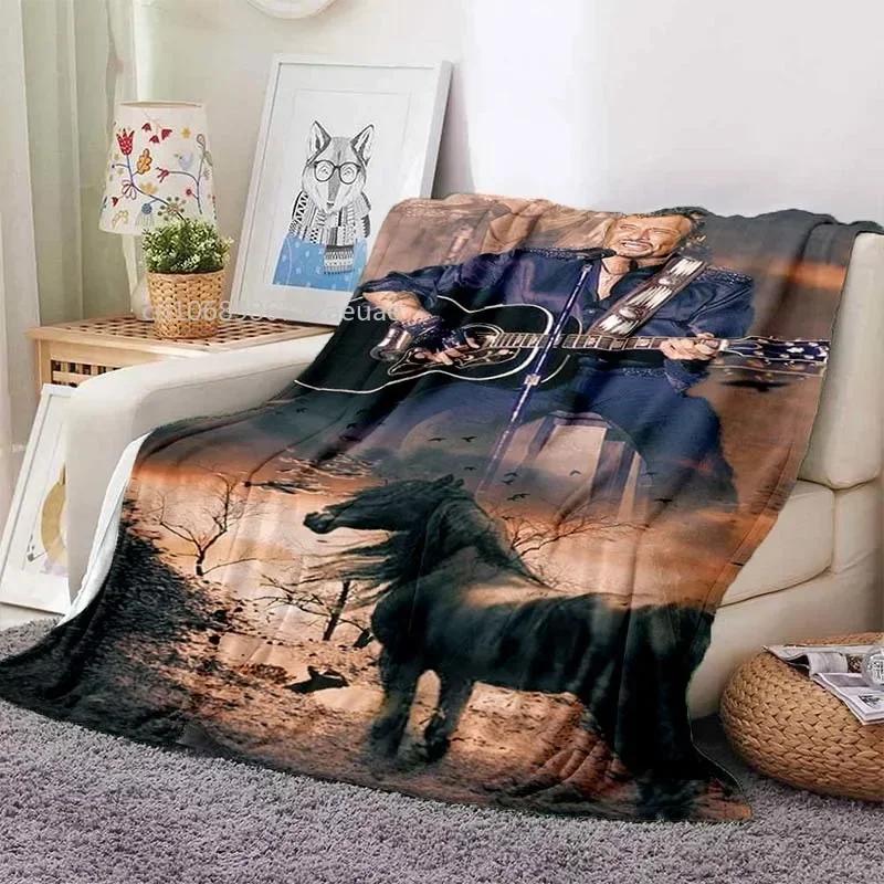Rock Star Johnny Hallyday Flannel Blanket Rock'n Roll Soft Cover Lightweight Warm Plush Bed Sofa Chair Blanket
