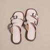 Thick Low Heeled Slippers for Women 2024 Summer New Fashion Square Toe Buckle Versatile Women Shoes Casual Outwear Sandal Slides
