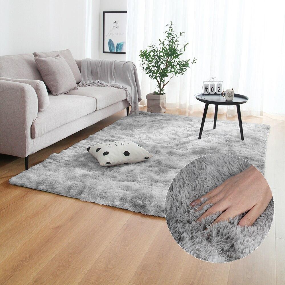 Nordic Style Grey Carpet Tie Dyeing Plush Soft Carpets for Living Room Bedroom Anti Slip Water Absorption Area Rugs Floor Mat