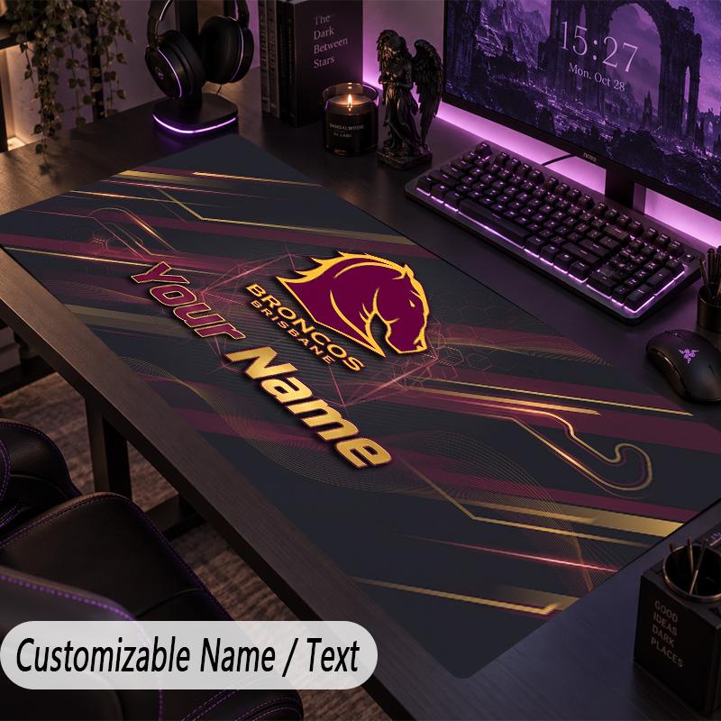 Large Mouse PadBrisbane Broncos Custom Name Text Personalized Desk Mat Non Slip Gaming Pad