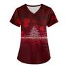 Plus Size Printed Scrub Working Uniform Tops For Women's Cross V Neck Christmas Print Short Sleeve Fun T-Shirts Workwear Tee With Pockets