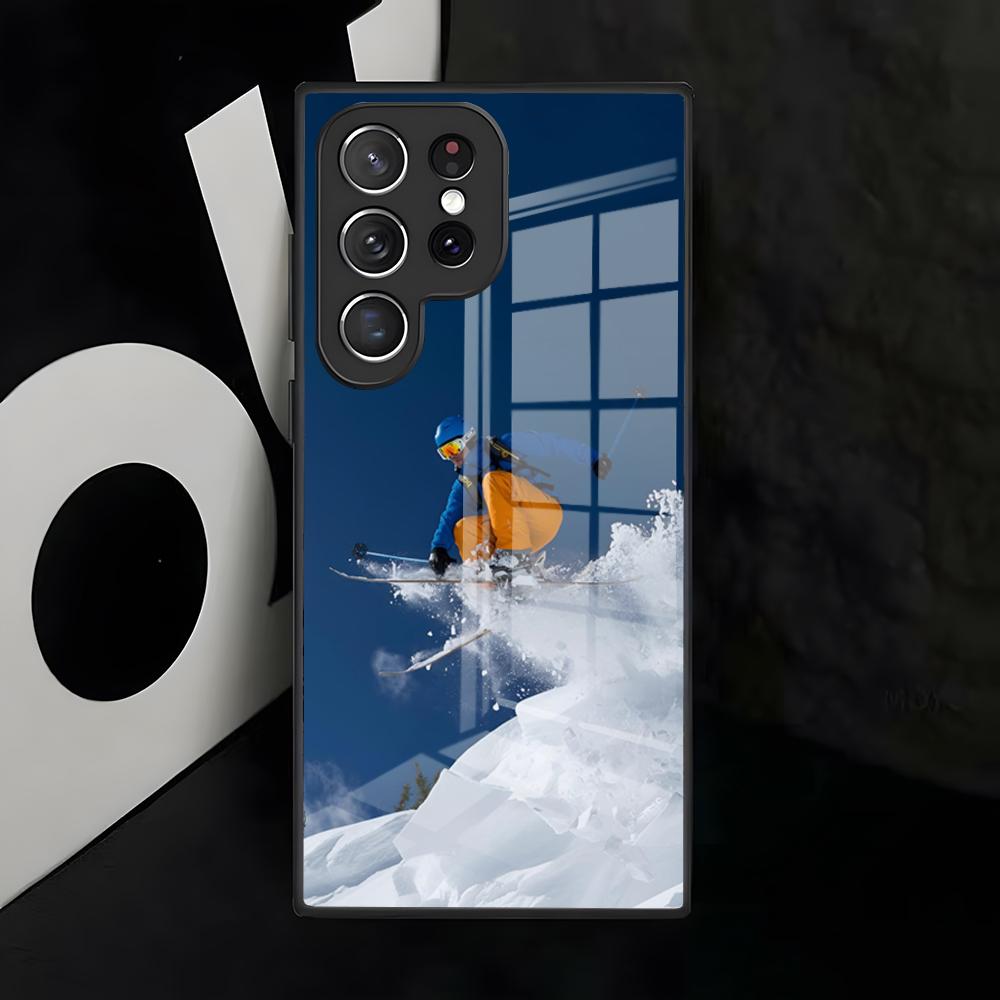 Зимний чехол для телефона для катания на лыжах для Samsung S26 S25 S24 FE S23 S22 S21 Plus S20 Ultra Note20Ultra Черная стеклянная крышка