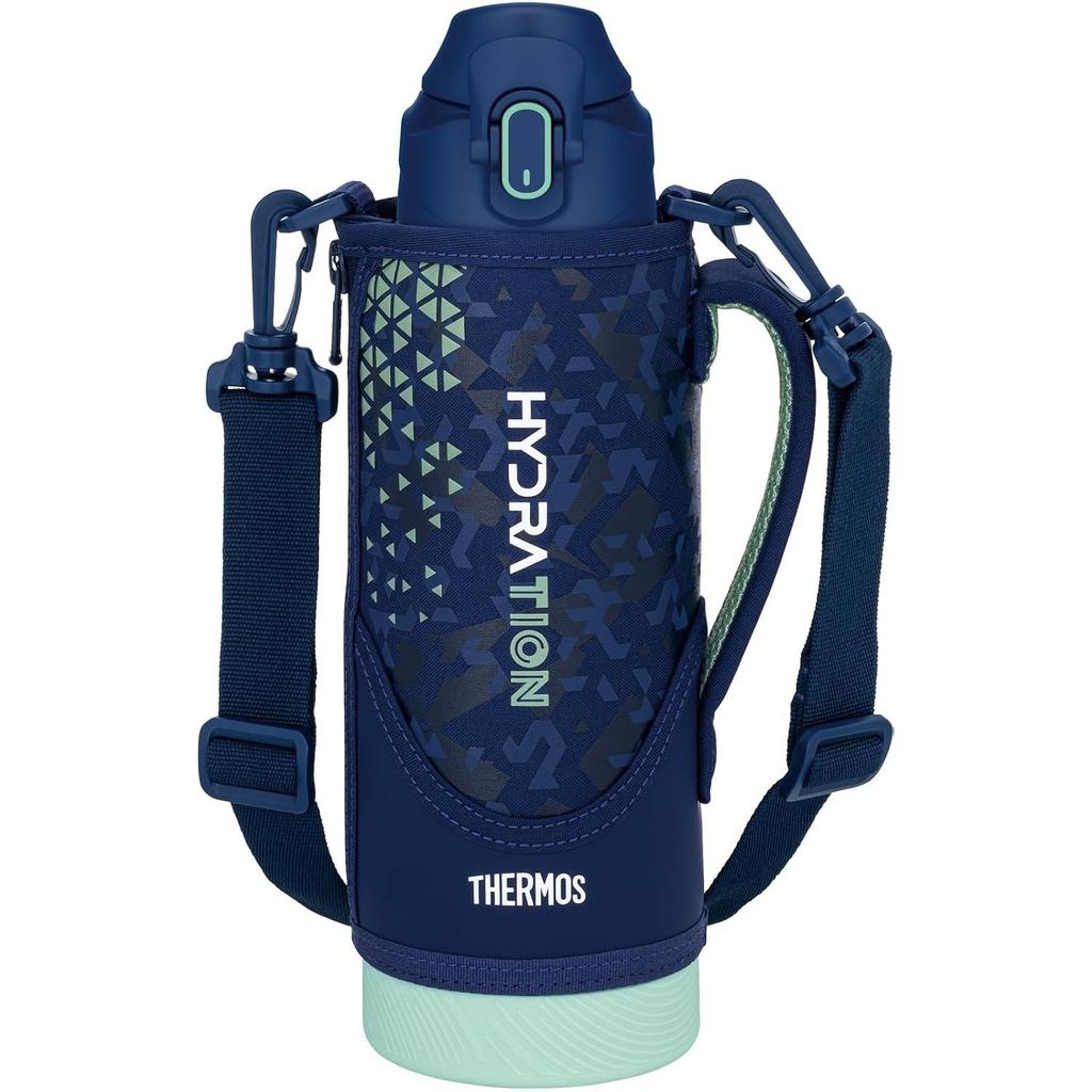 Thermos Vacuum Insulated Sports Bottle 1L Navy Mint Only Kids Pouch Shoulder-Friendly Strap FJS-1000F NVMT