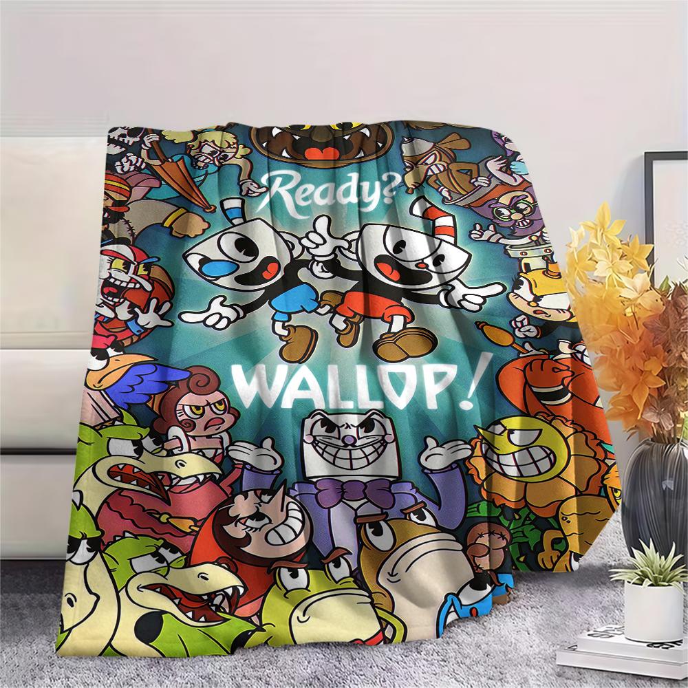 1 шт. Фланелевое одеяло с принтом Cuphead, Высококачественное, Удобное для всех сезонов, Декор для дома, Тепло и уют, Идеально подходит для рождественских подарков