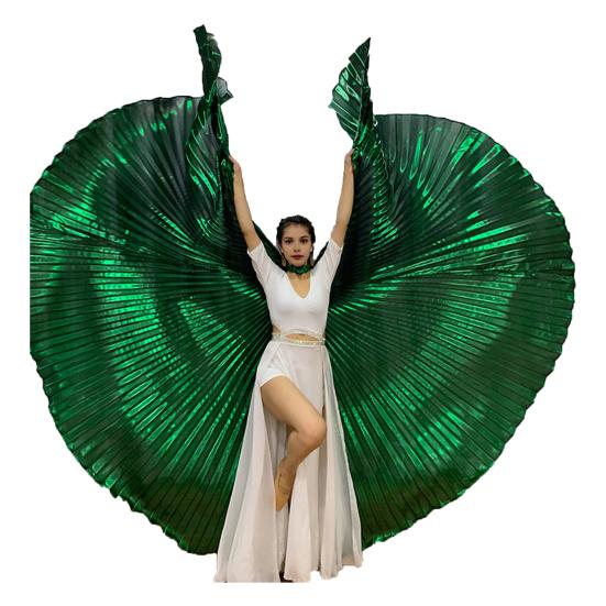1 Set Performance Telescopic Rod 360 Wings Egyptian Degree Belly Dance Cape with Costume Pleated Bright