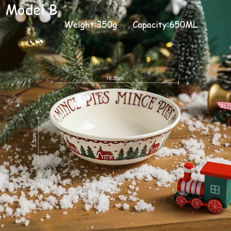 Керамический Рождественский Набор Посуды с Ручкой, Суповая Тарелка, Столовый Прибор, Французская Чашка с Буквой, Поднос для Стейка, Салатница, Бытовой