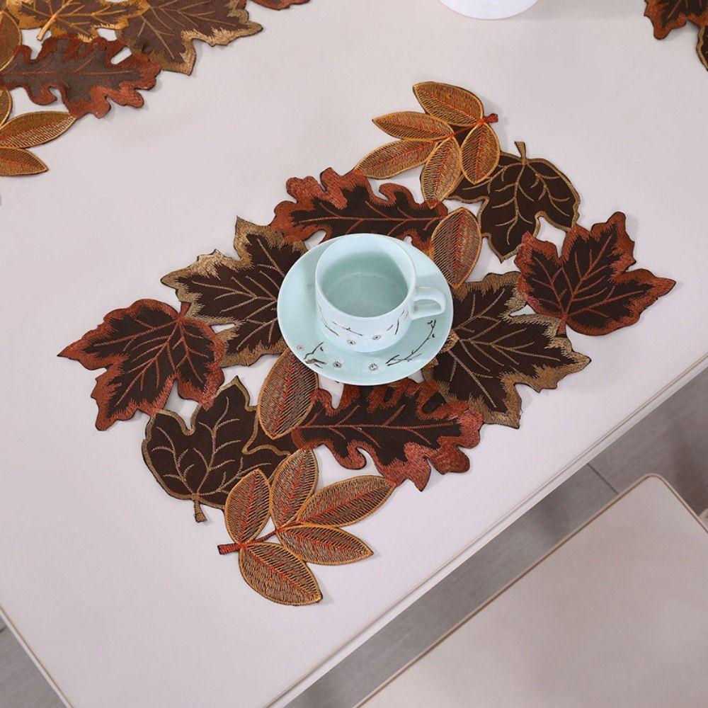 Maple Leaf Embroidered Table Runner Multicolor Dinner Mat Rustic Tabletop Placemat Autumn Themed
