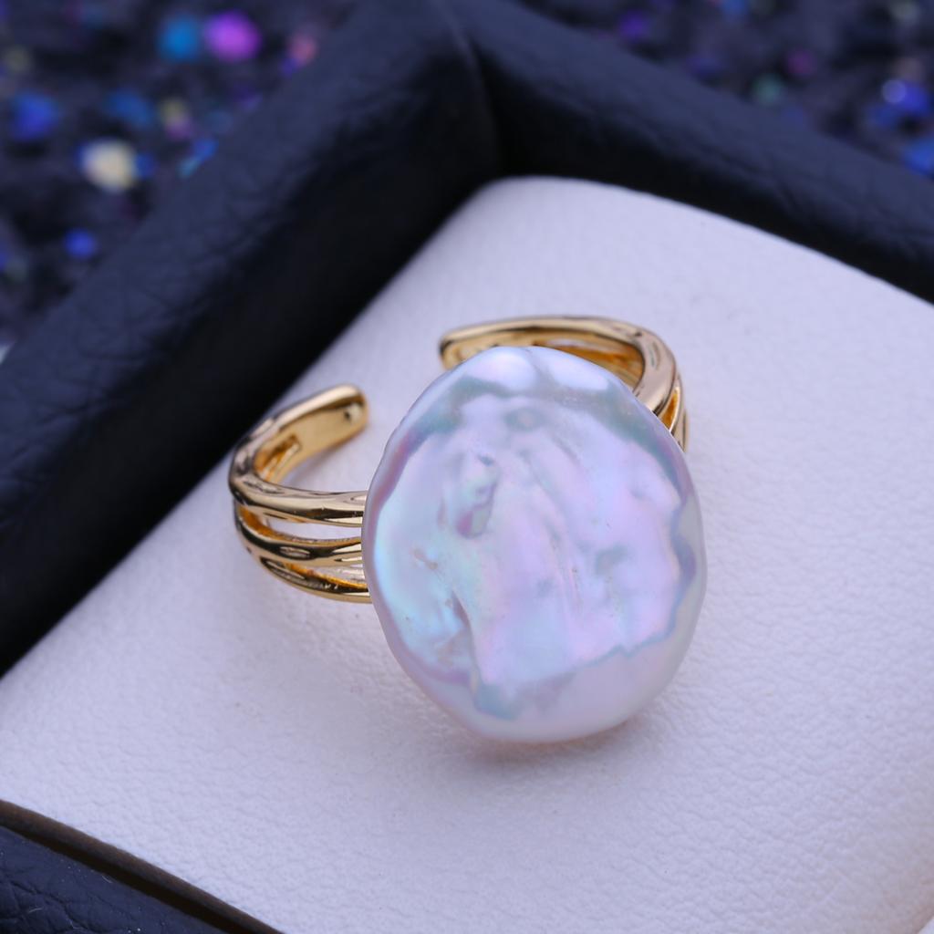 LSOOYH Кольца из натурального пресноводного жемчуга в стиле барокко для женщин, простое офисное кольцо золотого цвета, подарки на день рождения