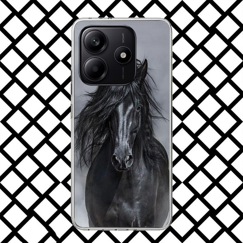 Чехол для телефона Animal Black Horse для Xiaomi Redmi Note 15 14 14S 13 12 12S 11 Pro Plus 11E 11T 11S 10S 5G Мягкий чехол Fundas Redmi N