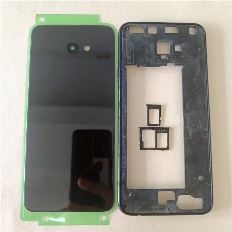 Housing Middle Frame+Battery Back Cover+Camera Lens+Sim Card Tray Replace for Samsung Galaxy J4 Plus 2018 J415 J415F J415FN