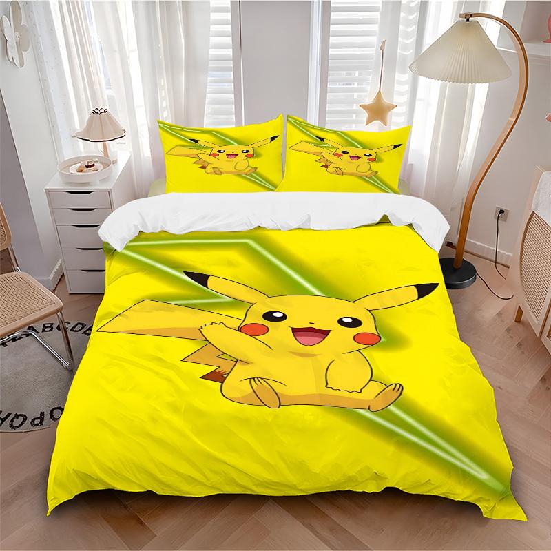 3pcs Pikachu, Electric-type Duvet Cover Set, 1 Duvet Cover + 2 Pillowcases (No Insert), High-Definition Print, Home & Dorm Set yy251208071