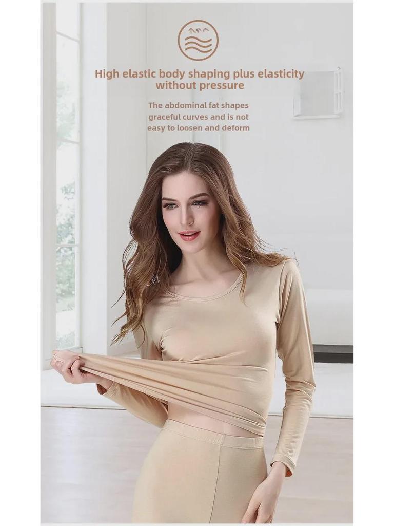 Женский термосвитер из чистого хлопка с длинными рукавами - круглый вырез, теплый топ на осень/зиму