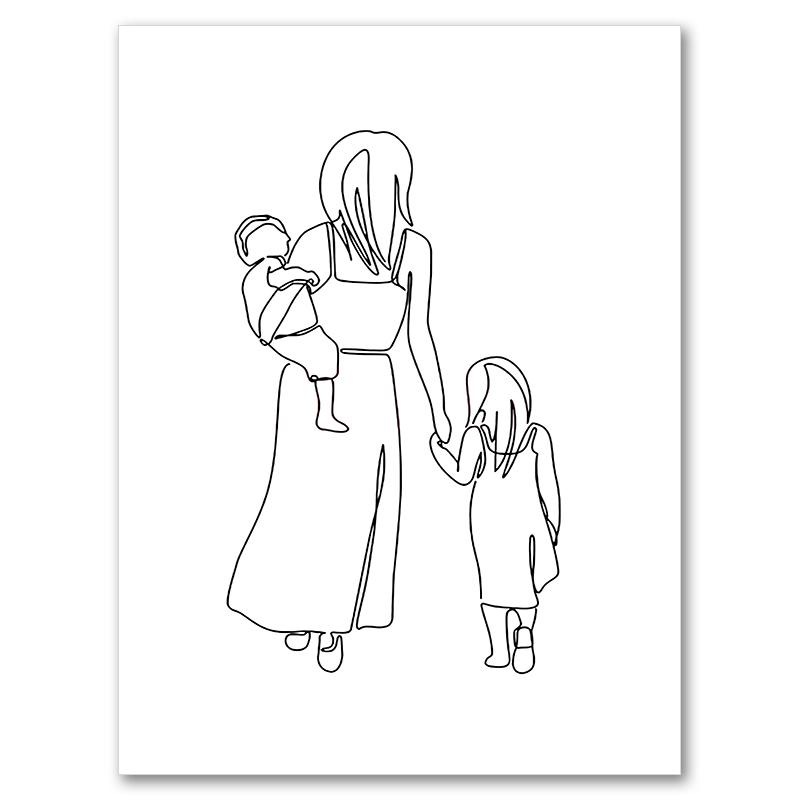 Abstract Line Mom Baby Hand Heart Minimalist Wall Art Canvas Painting Nordic Posters And Prints Wall Pictures Kids Room Decor