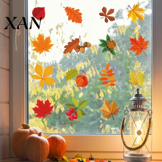 Fall Theme Party Supplies 6Pcs Window Clings, Pumpkin Maple Leaf Autumn Thanksgiving Harvest Festival Glass Adhesives Decorative Stickers