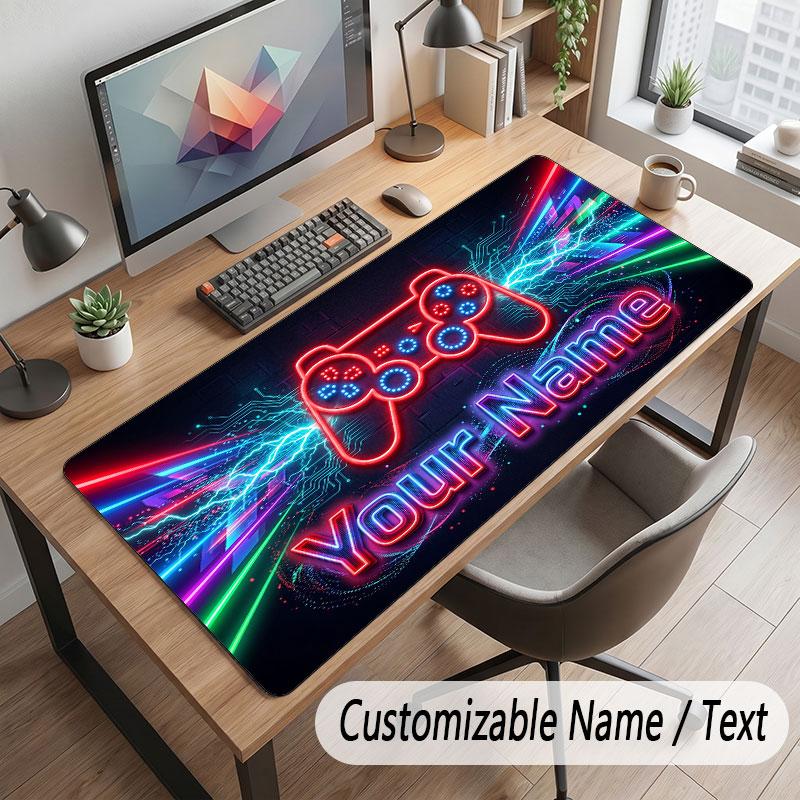 Neon Colorful Theme Customized Mouse Pad Personalized Print Name Text Desk Mat For Home Office Table Decor
