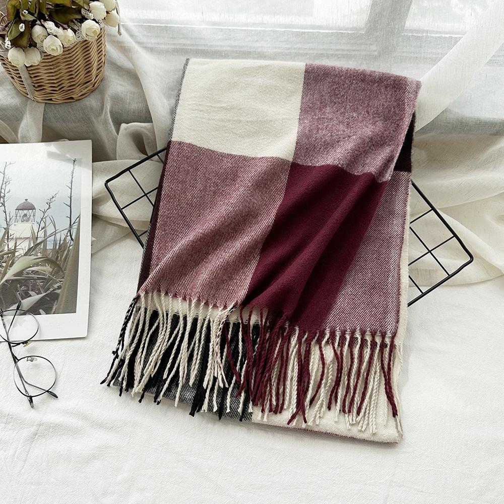High End Imitation Cashmere Plaid Scarf Versatile and Warm In Winter  Women's Neck Scarf  Fringed Shawl
