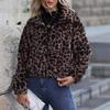 Women's Fashion Casual Leopard Print Autumn Winter Long Sleeve POLO Neck Jackets & Coats