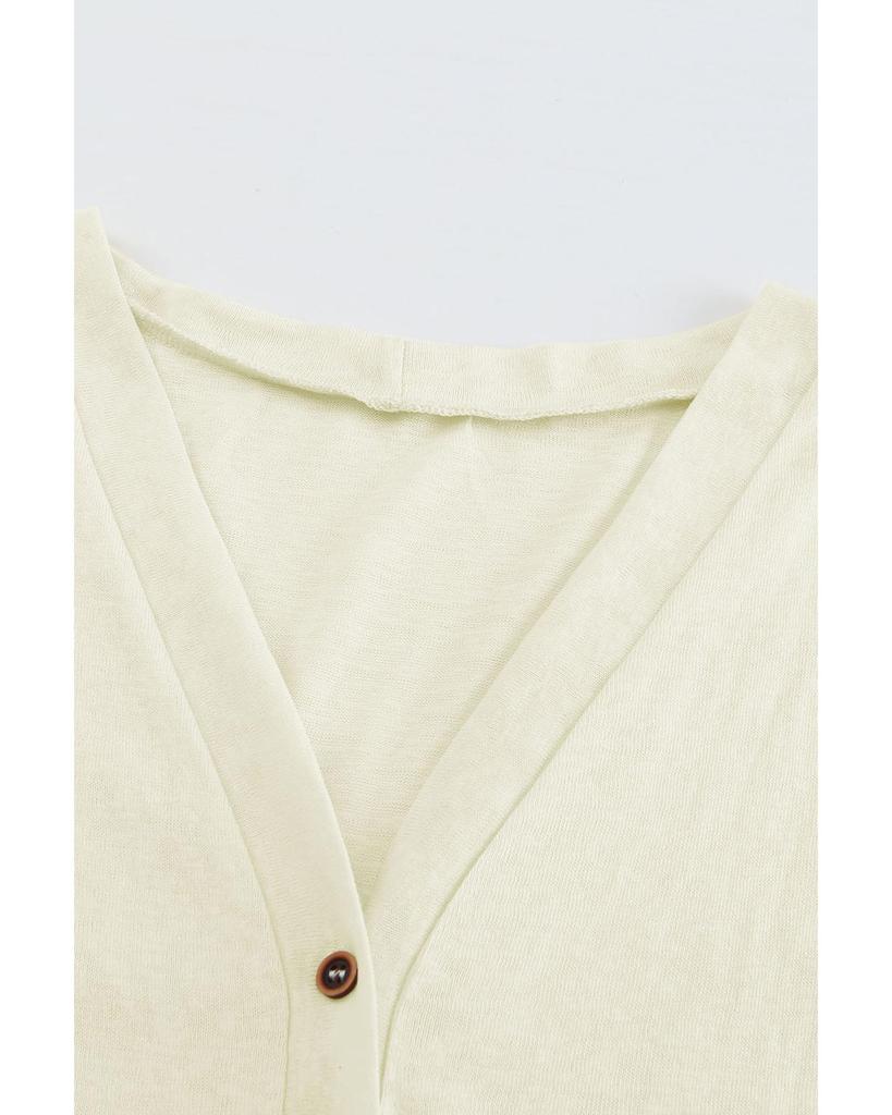 Azura Exchange Beige Open-Front Buttons Cardigan
