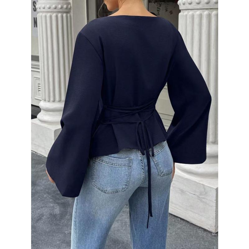 DAFIFY Женская мода повседневная весна осень однотонный принт длинный рукав одно плечо блузки и рубашки