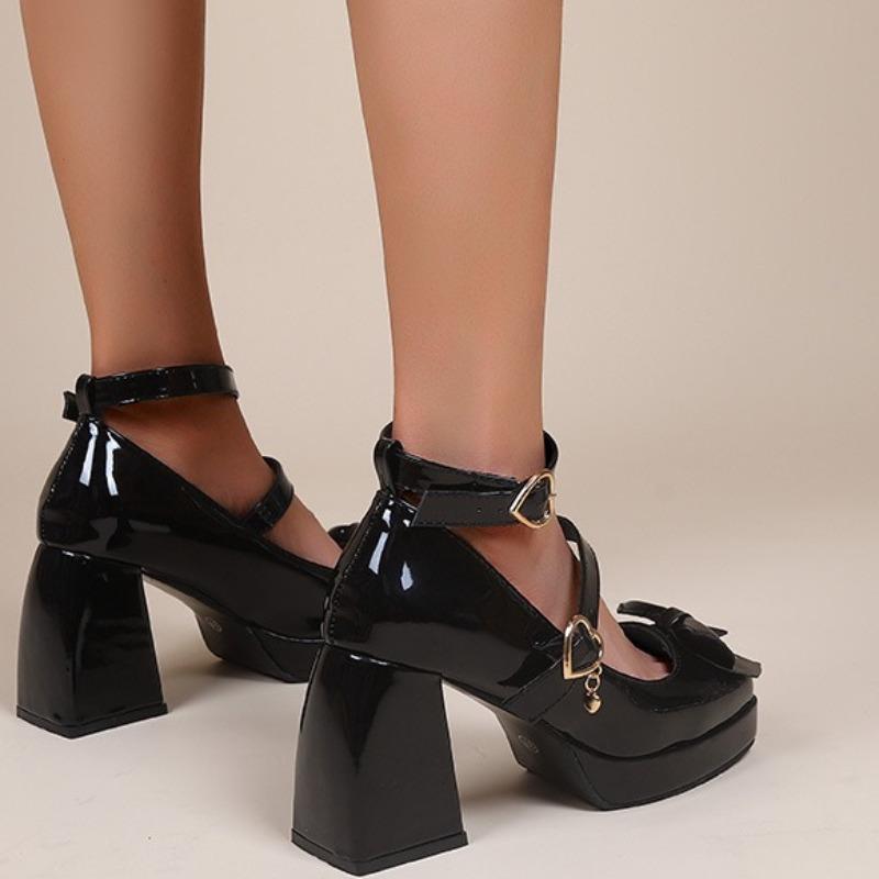 Мода Женские Готические Лолита Туфли Мэри Джейн Черные Массивные Высокие Каблуки Платформа Обувь Женская Панк Пряжка в виде Сердца Косплей Обувь