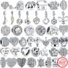 New 925 Silver Pave Zircon Crown Feather Family Tree Lock Key Heart Shiny Beads Fit Original  Charms Bracelet DIY Jewelry