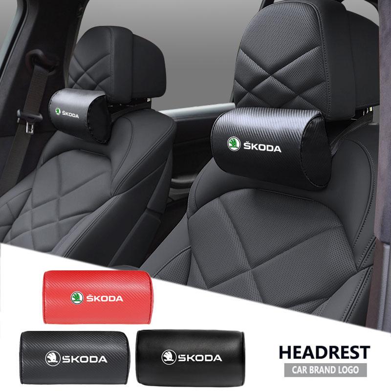 HIAQ2 Carbon Fibre Pattern Car Seat Headrest Neck Pillow For Skoda Octavia Superb Rapid Kodiaq Kamiq Vision RS Yeti Karoq Fabia Enyaq