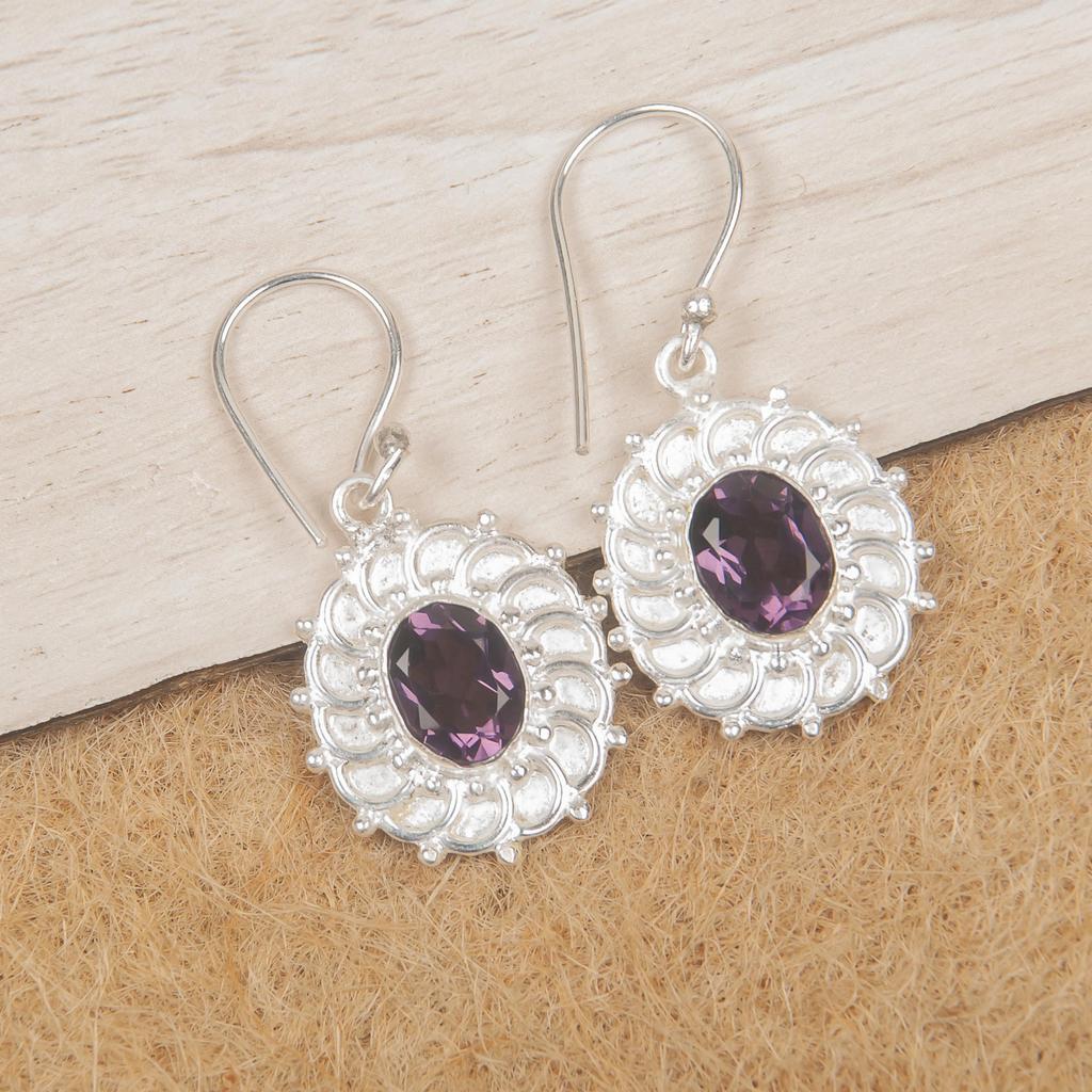 Amethyst Gemstone 925 Sterling Silver Handmade Earring 1.59" Fashionable Jewelry For Women EE-94-6