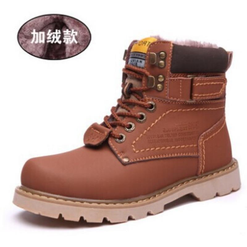 Мужские высокие рабочие ботинки, зимние, кожаные, с флисовой подкладкой, водонепроницаемые, универсальные, для пар, мужские ботинки в британском стиле