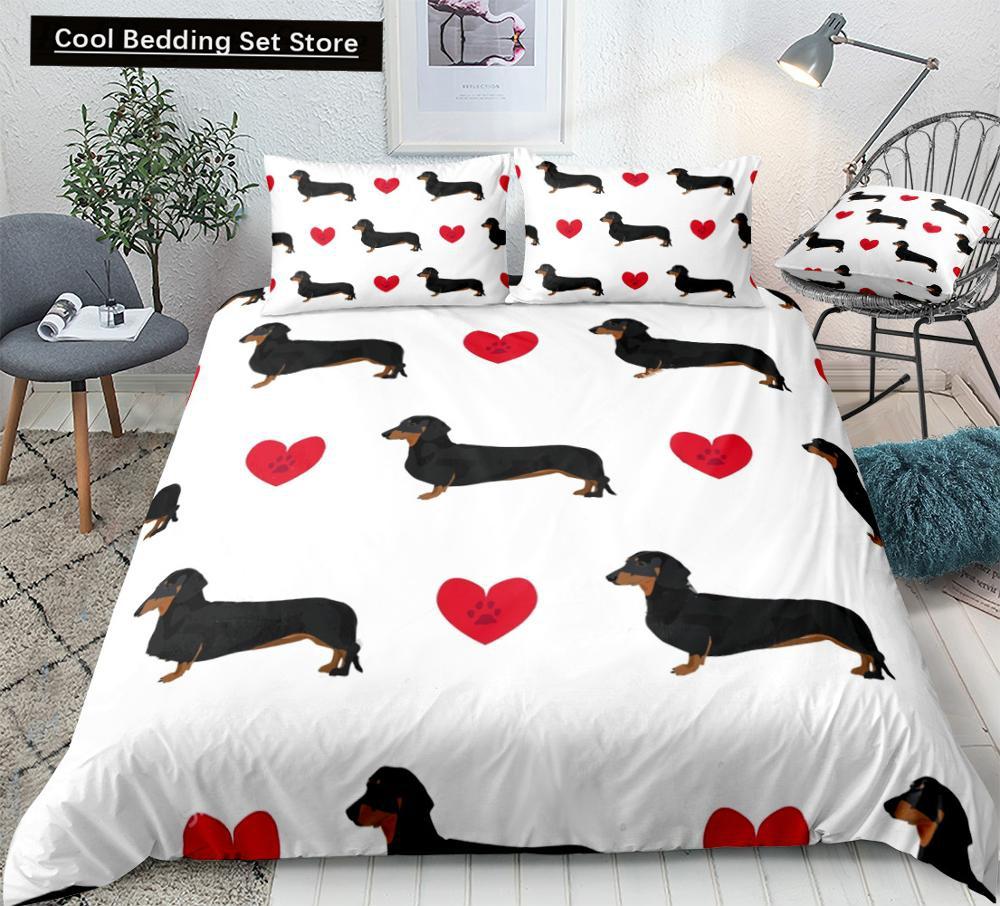 Такса Собака King Queen Пододеяльник Мультфильм Питомец Щенок Постельное белье Колбаса Собака Пододеяльник Милый Животный Полиэстер Одеяло Покрывало