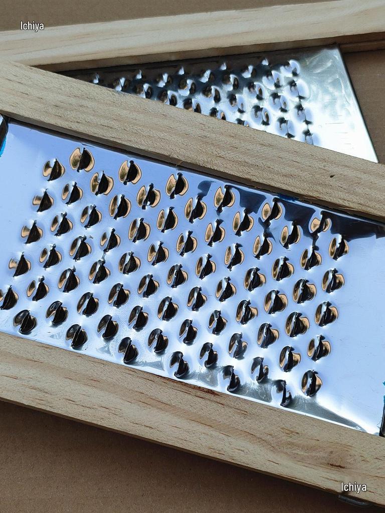 Stainless Steel Flat Hole Grater with Wooden Handle for Radish, Potato, and Cucumber Strips