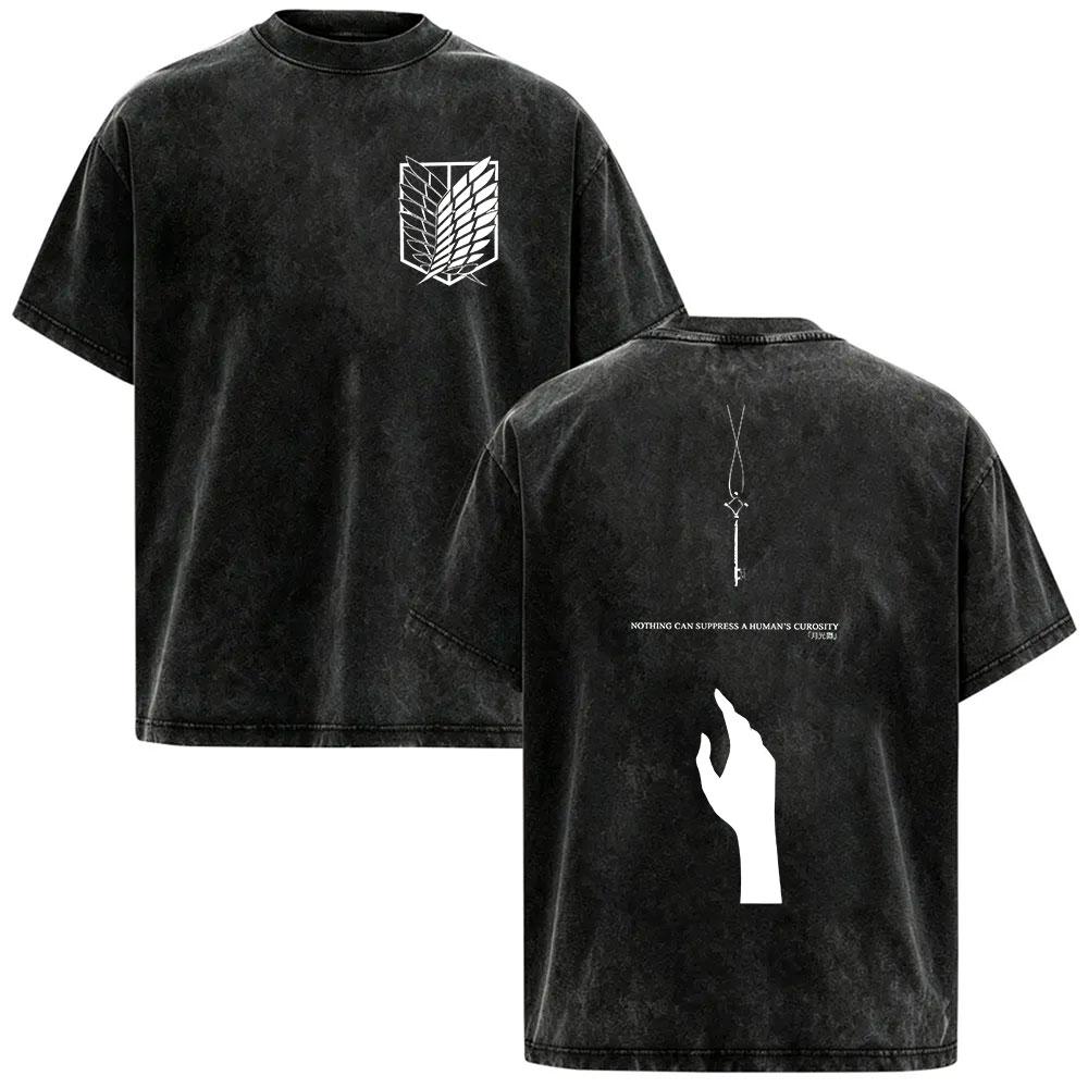 New Anime Attack on Titan Vintage Washed T Shirts Men's Women Double Sided Print Oversized Cotton T-shirt Clothing Fashion Tees