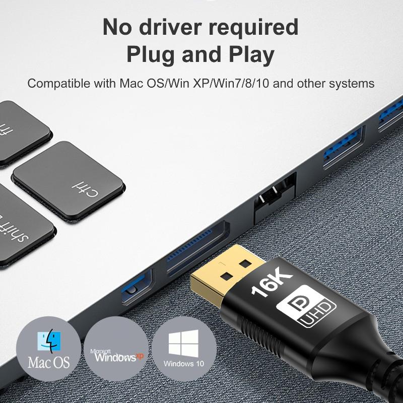 Двунаправленный кабель-адаптер Mini DP 2.1, совместимый с Thunderbolt, для игрового ноутбука, проектора, дисплея