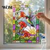 Electrostatic Adsorption Floral Film Stained Glass Static Window Clings, Hummingbird Flower Stickers, Removable No Glue Decal PVC Decals for Home Door