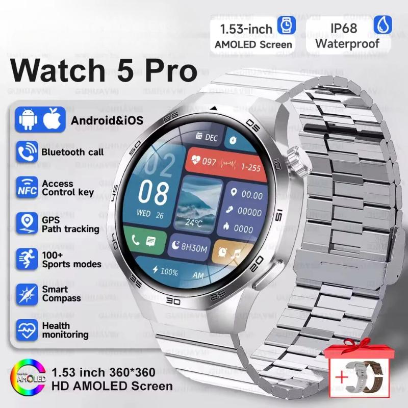 2025 Новые часы GT5 Max Смарт-часы HD AMOLED Экран NFC GPS Трекер Звонок по Bluetooth Здоровье Водонепроницаемые Смарт-часы Мужские Женские Для Huawei