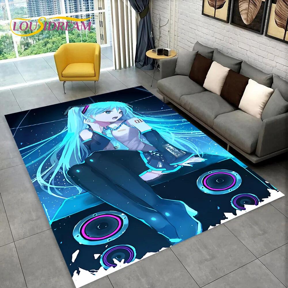 3D Cute M-Mikuu Music Cartoon Characters Carpet Rug for Living Room Bedroom Home Sofa Decoration,Kid Area Rug Non-slip Floor Mat